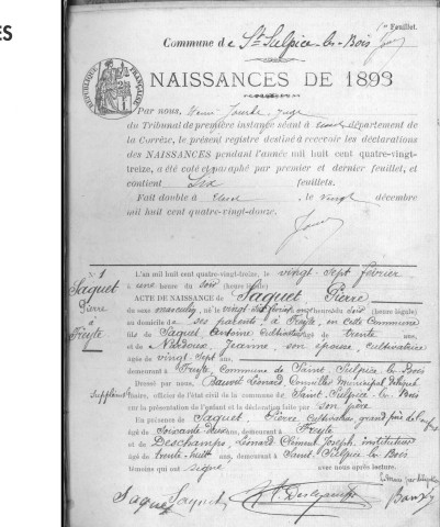 Naissances, mariages, décès (1893-1902)