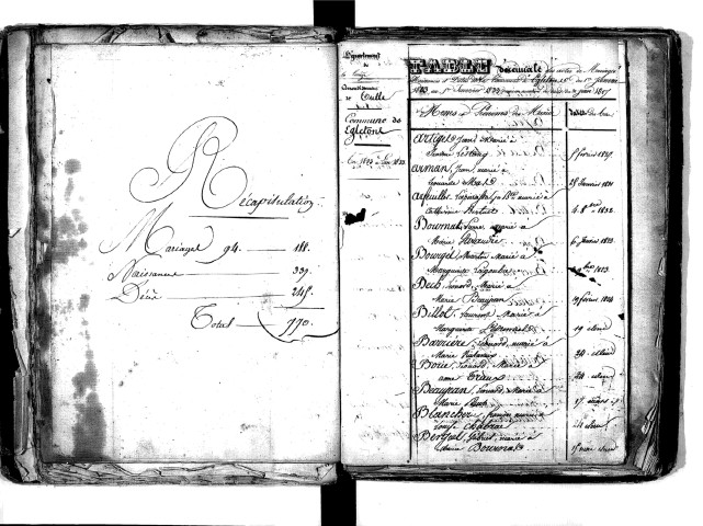 Tables décennales des mariages (1823-1832)