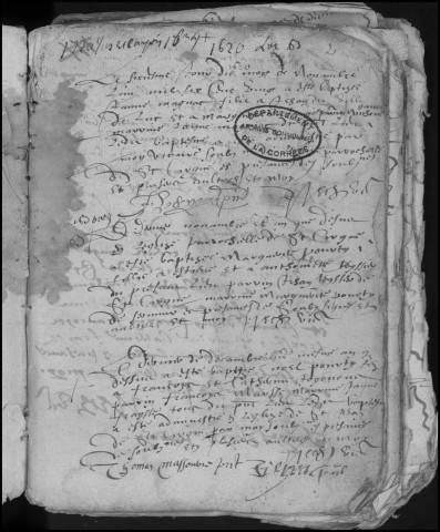 Baptêmes, mariages, sépultures (1620-1670)