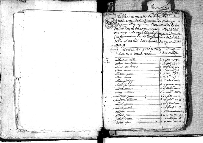 Tables décennales des naissances (1792-1802)