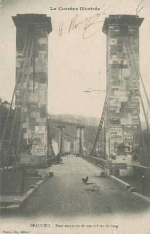 Beaulieu-sur-Dordogne : "La Corrèze illustrée - Beaulieu - Pont suspendu de 200 mètres de long".
