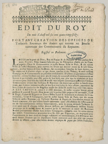 Édits, déclarations et lettres patentes du roi.
