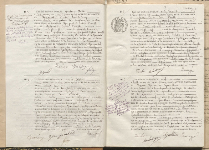 Naissances, mariages, décès (1913-1922).