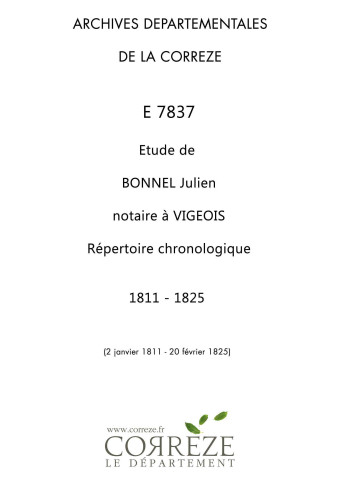 Répertoire chronologique : 2 janvier 1811-20 février 1825