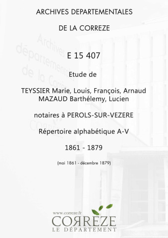 Répertoire alphabétique : A-V