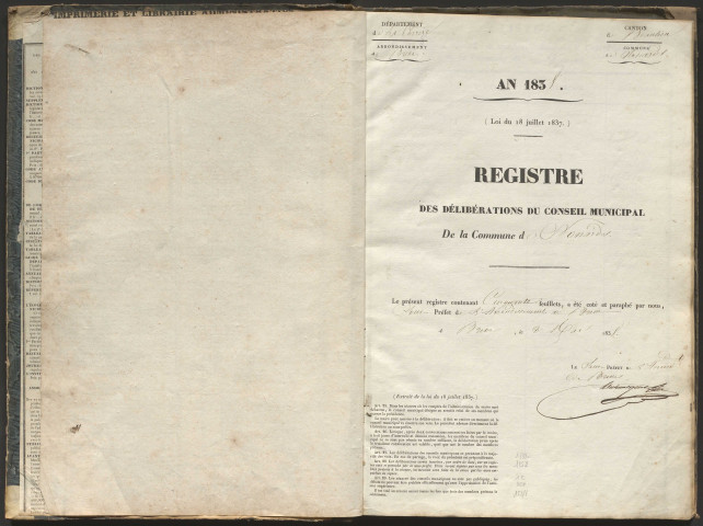Délibérations du conseil municipal. 13 mai 1838-8 février 1852