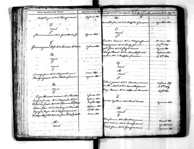 Tables décennales des mariages (1823-1832)