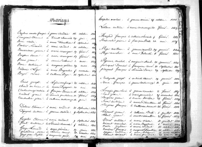 Tables décennales des mariages (1823-1832)