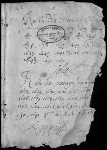 Baptêmes, mariages, sépultures (1627-1677)