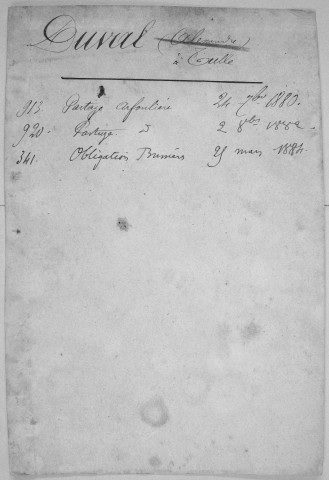 Répertoire alphabétique sur fiches : Duval-Eyrignoux