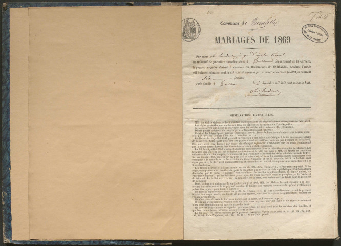 Mariages (1869-1881)