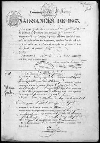 Naissances, mariages, décès (1863-1872)