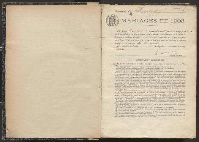 Mariages (1903-1921).