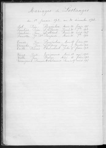 Tables décennales des mariages (1903-1912)