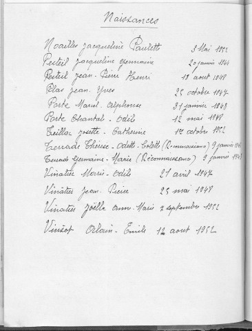 Tables décennales des naissances (1943-1952)