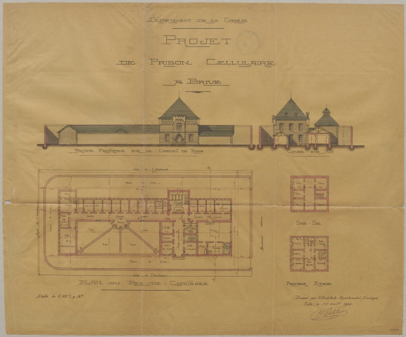 Brive-la-Gaillarde, prison : construction, devis, correspondance, affiches, rapports, tentative d'évasion (1818).