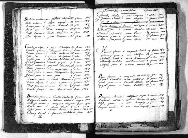Tables décennales des mariages (1813-1822)