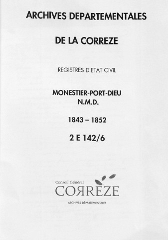 Naissances, mariages, décès (1843-1852)