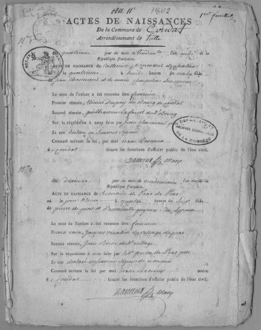 Naissances, mariages, décès (1803-1812)