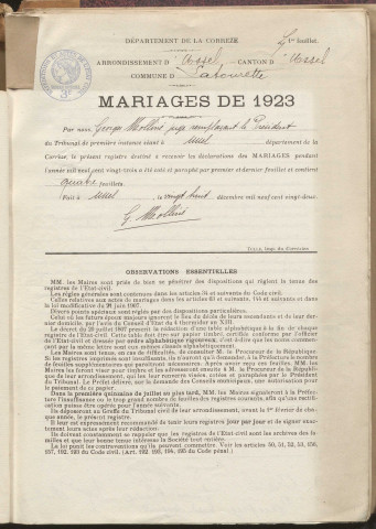Naissances, mariages, décès (1923-1932).
