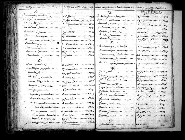 Tables décennales des décès (1813-1822)