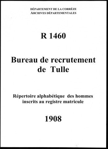 Classe 1908 : table alphabétique.