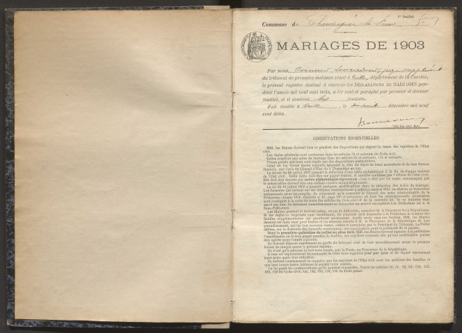 Mariages (1903-1921).