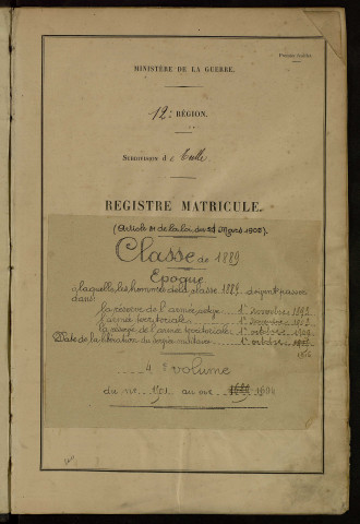 Classe 1889 : matricules 1501 à 1694.