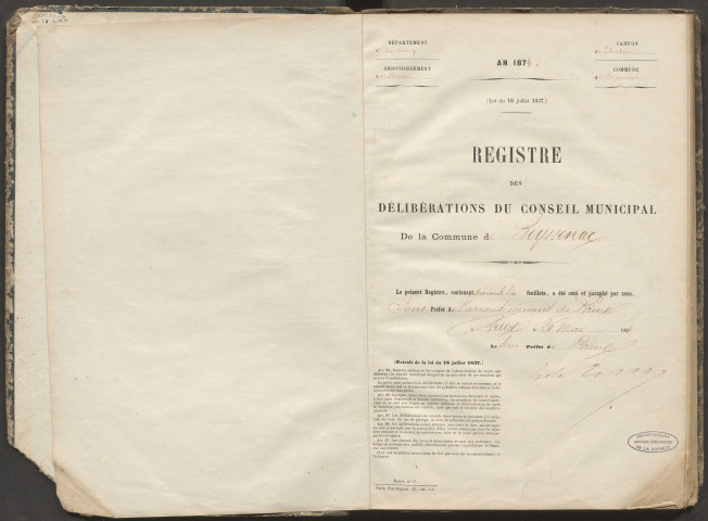 Délibérations du conseil municipal. 26 juillet 1874-19 février 1882