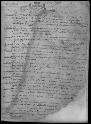 Baptêmes, mariages, sépultures (1692-1725)