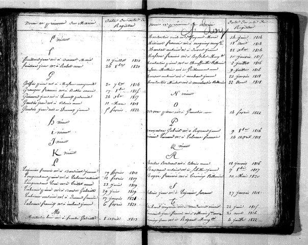 Tables décennales des mariages (1813-1822)