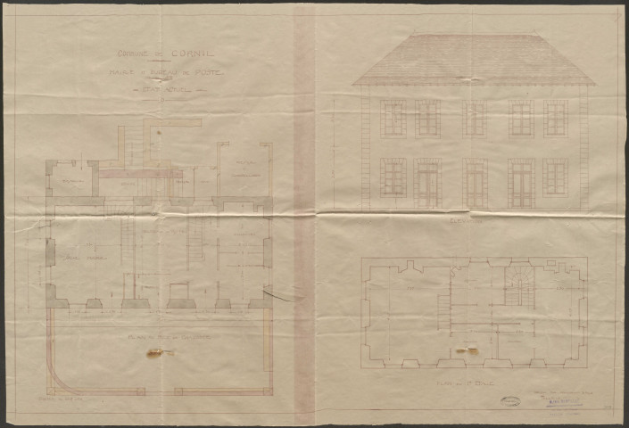 Poste et mairie. Place publique. Monument aux morts. Poids public. Fontaines publiques.