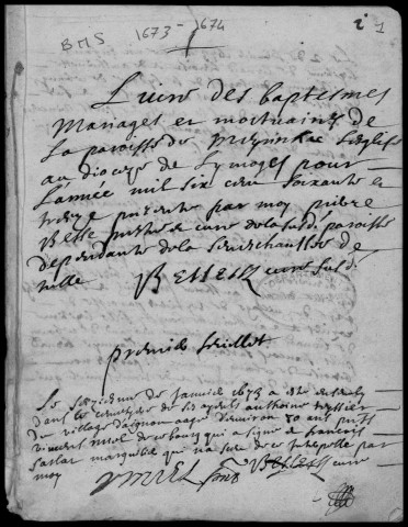 Baptêmes, mariages, sépultures (1673-1762)