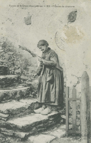 Folklore : "Types et scènes champêtres - 52 - Fileuse de chanvre".