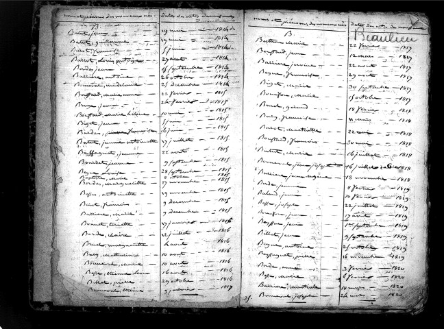 Tables décennales des naissances (1813-1822)