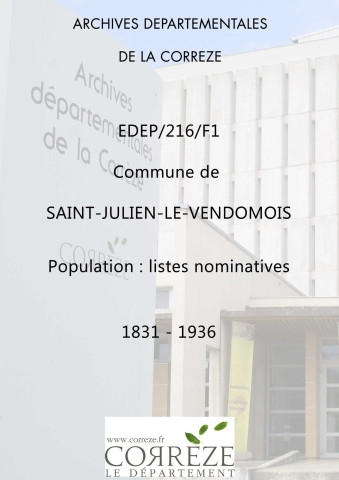 Population : listes nominatives. 1831-1936