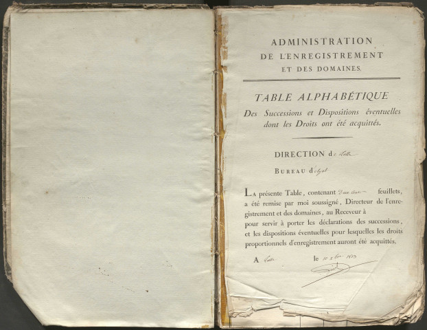 Table alphabétique des successions et dispositions éventuelles acquittées