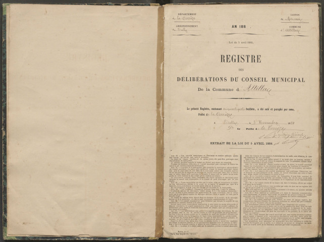 Délibérations du conseil municipal. 16 novembre 1884-27 mars 1892