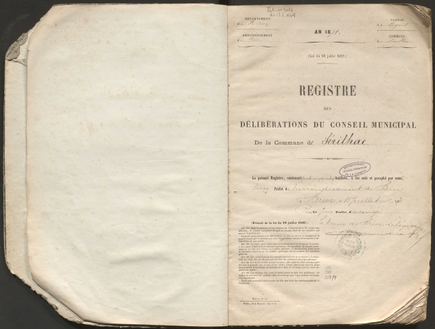 Délibérations du conseil municipal. 13 août 1871-21 janvier 1878