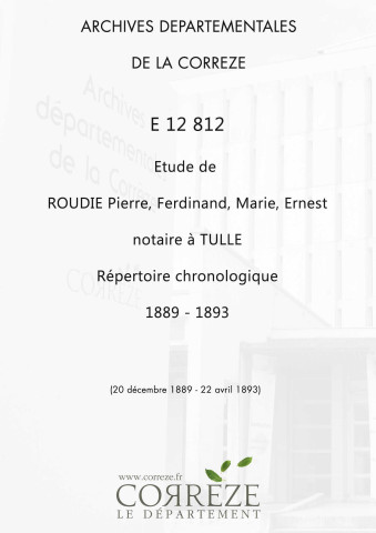 Répertoire chronologique : 20 décembre 1889-22 avril 1893