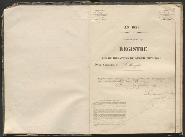 Délibérations du conseil municipal. 06 août 1854-14 novembre 1858