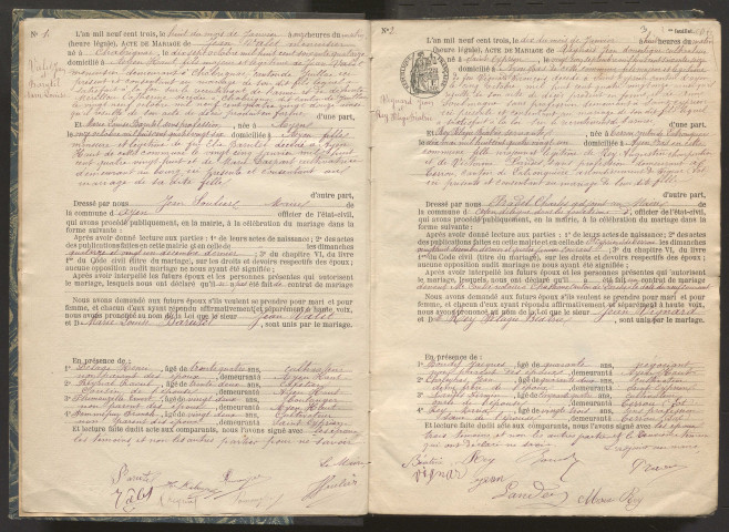 Mariages (1903-1932).