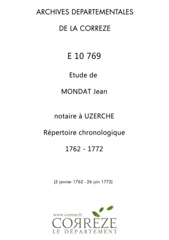 Répertoire chronologique : 3 janvier 1762-26 juin 1772