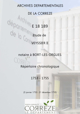 Répertoire chronologique : 3 janvier 1753-21 décembre 1755