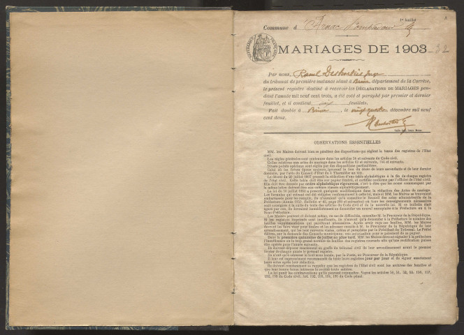 Mariages (1903-1932).