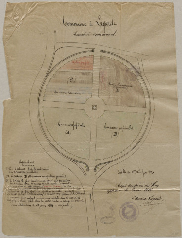 Cimetière ; concessions. Monument aux morts. Bascule publique. Horloge. Mairie. Champ de foire. Adduction d'eau.