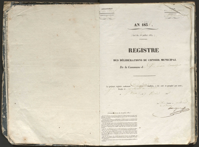 Délibérations du conseil municipal. 3 septembre 1843-25 décembre 1861