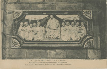 Aubazine : "8 - Couvent d'Obazine - Eglise - Panneau en relief représentant St-Etienne fondateur de Citeaux donnant sa charte de charité".