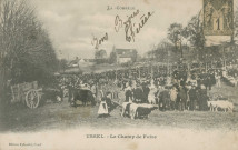 Ussel : "La Corrèze - Ussel - Le champ de foire". Timbre "Groupe allégorique Paix et Commerce Type Sage" à 1 ct, émission 1876-1880, carte taxée.