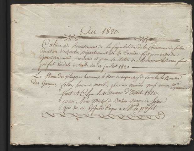 Population : listes nominatives. 1820, 1926